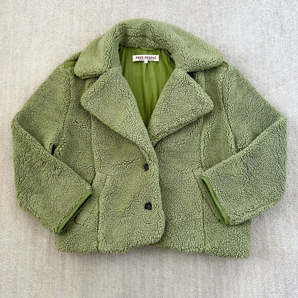 Free People Joplin Cozy Green Faux Fur Teddy Jacket S - Picture 1 of 9